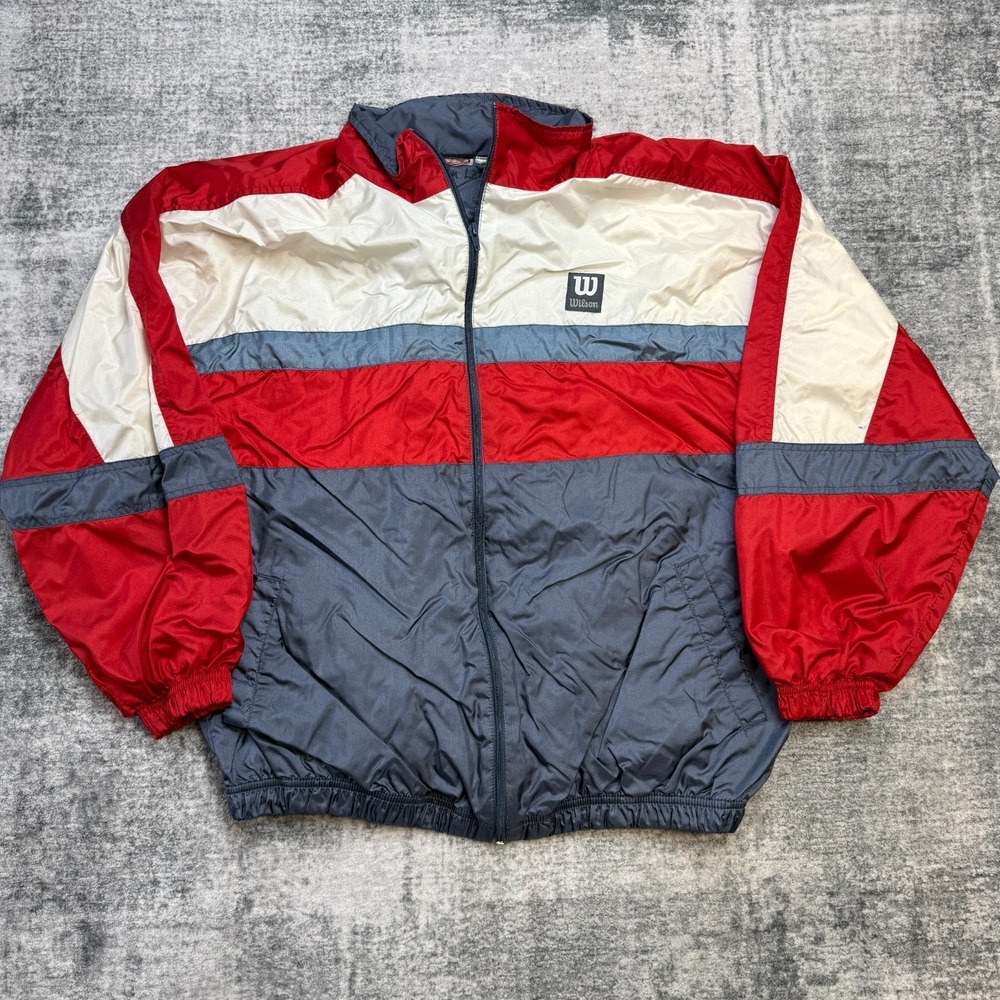 VTG 90s Wilson Track Jacket Mens XL Red White Blue Colorblock Retro Lined Tennis